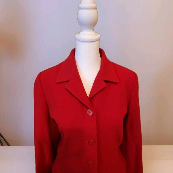 80s Harve' Bernard Red Wool Power Blazer Jacket Shoulder Pads Pockets Women's 10 - Picture 2 of 12